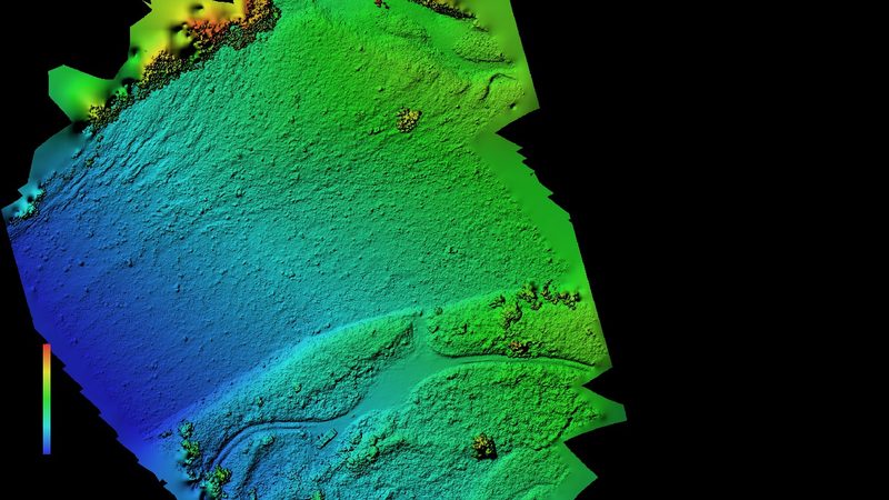 Modèle numérique de terrain en fausses couleurs issu d'un levé par drone